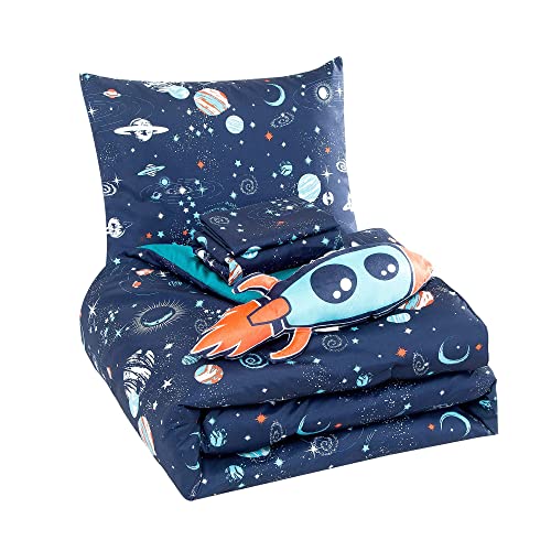 Wpm World Products Mart Kids Collection Bedding 5 Piece Blue Space Ship Rocket Print Full Size Comforter Set With Sheet Pillow Sham And Rocket Pillow Fun Stars Planets Design (Pandora, Full Comforter) #TOP1