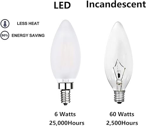 Miniatura 4 de Bombillas LED esmeriladas para candelabros regulables de 60 W, bombilla LED E12 esmerilada de torpedo, 6 W, 3000 K, para ventilador de techo,