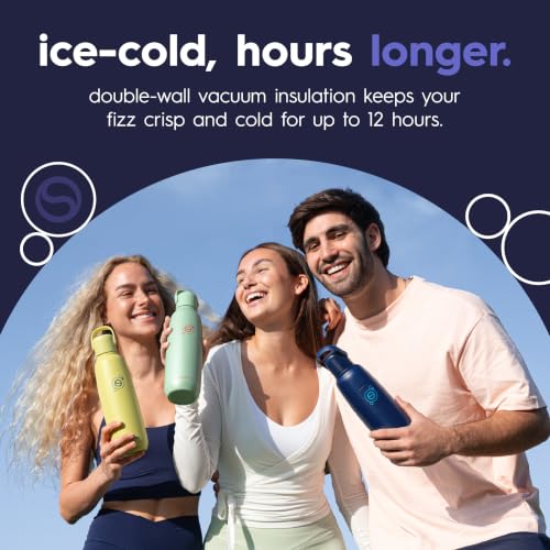 Image of sodastream Fizz & Go Cool, Stainless Steel Carbonated Water Bottle 0.9L, Insulated Metal Bottle for Sparkling Water, Compatible with TERRA, ART, ENSO & More in Black