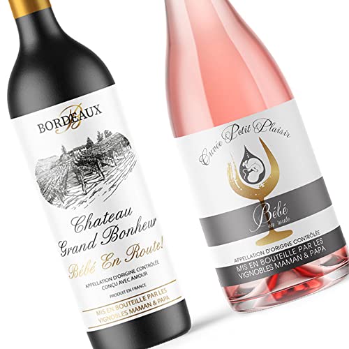 Crintiff - Etiquetas anuncio embarazo para botella de vino tinto y rosado, Bebé en camino | Anuncio de embarazo sorpresa para papá, madrina y abuelos - 6 etiquetas Cover