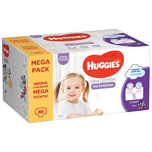 Huggies Ultra Comfort Bragas Megapack, talla 5 (12-17 kg), paquete de 88 pañales