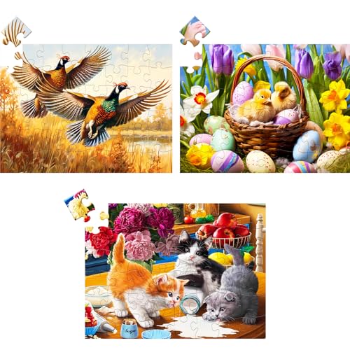 3 Pack 48 Large Piece Puzzles for Seniors,Alzheimers Puzzle Dementia Activities for Seniors Kittens Chicks Birds Dementia Patients Puzzles Gift for...