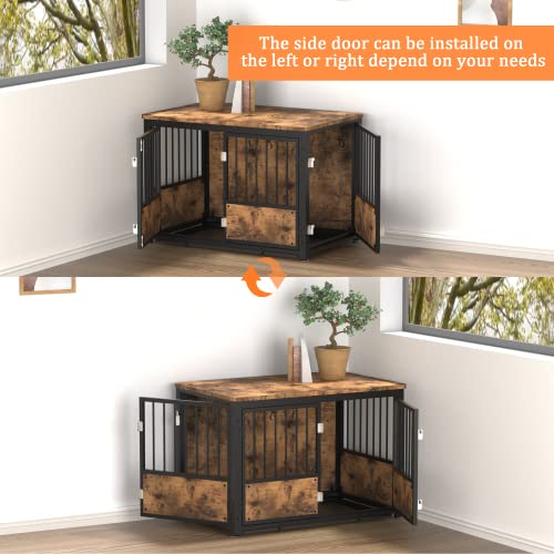 Heodmaem 40 Inch Dog Crate Furniture, Wood Dog Crates For Medium Dogs With Removable Tray, Dog Kennel Indoor With 3 Doors, Dog Cage End Table With Adjustable Feet, Rustic Brown Pet Crate #TOP5