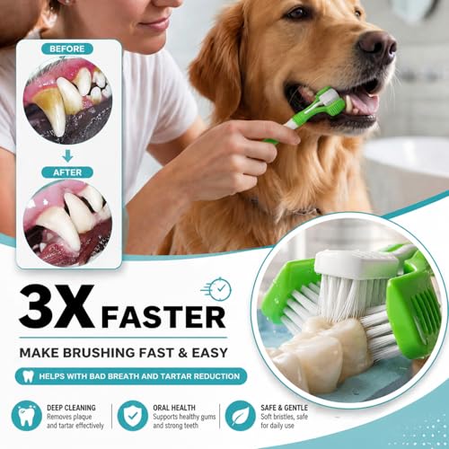 Image of Dog Toothbrush, 360 Degree Finger Toothbrushes, Triple Head Toothbrushes, Double Head Toothbrush,Cleaning Brushes for Dog Cat Oral Dental Health (9 Pack)