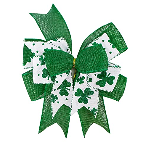 Clover Patrick's Day Wreath Bow Green Shamrock Irish Holiday DIY Crafts Gift Ribbon Bow Ornaments for St. Patrick's Day (9.5 x 13 inch)