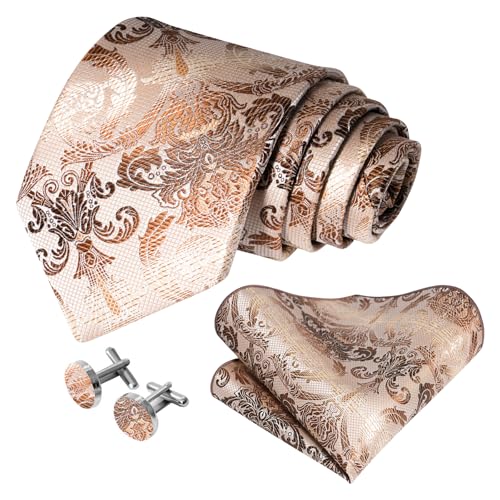Image of 5PCS Mens Silk Designer Tie, Pocket Square, Cufflinks, Drilled Tie Ring and Lapel Pin Set for Wedding Groom Party