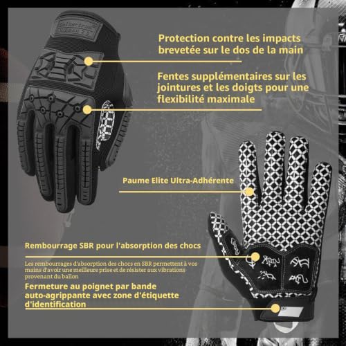 Seibertron Lineman 2.0 Anti-dérapant Shock-Absorbant Rembourré Américain Football Receiver Gants/Gloves, Flexible TPR Impact Protection Back of Hand Glove Adulte Taille Black XL – vue 5