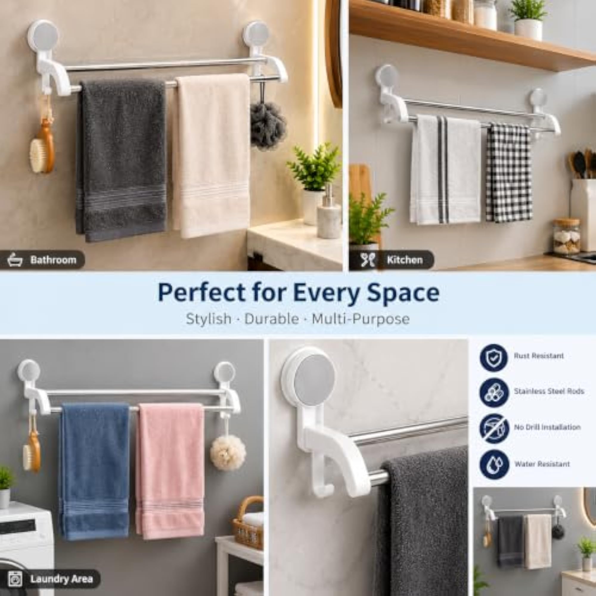 Double Towel Bar for Bathroom, Space-Saving Design