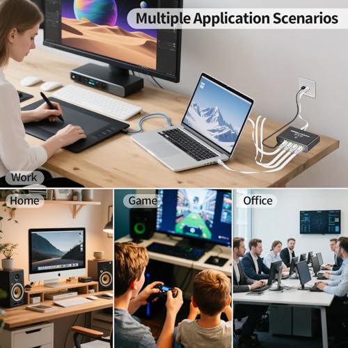 Image of Gigabit Ethernet Splitter 1 to 4-1000Mbps RJ45 Port Router Switch with USB-C Power, Plug & Play 1-in-4-Out LAN Adapter for Cat5 /5e /6 /7 /8 Cables, High Speed Network Switch for Desktop Printer Camera