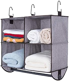 StorageWorks 4 Section Hanging Closet Organizer with Metal Garment Rod, Polyester Canvas Closet