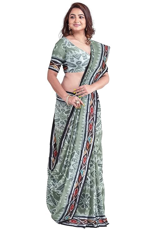 Image of Ikat Women's Cotton Saree, Handmade Pure Cotton Khandua Saree, Ikkat Orissa Traditional Handloom Saree without Blouse