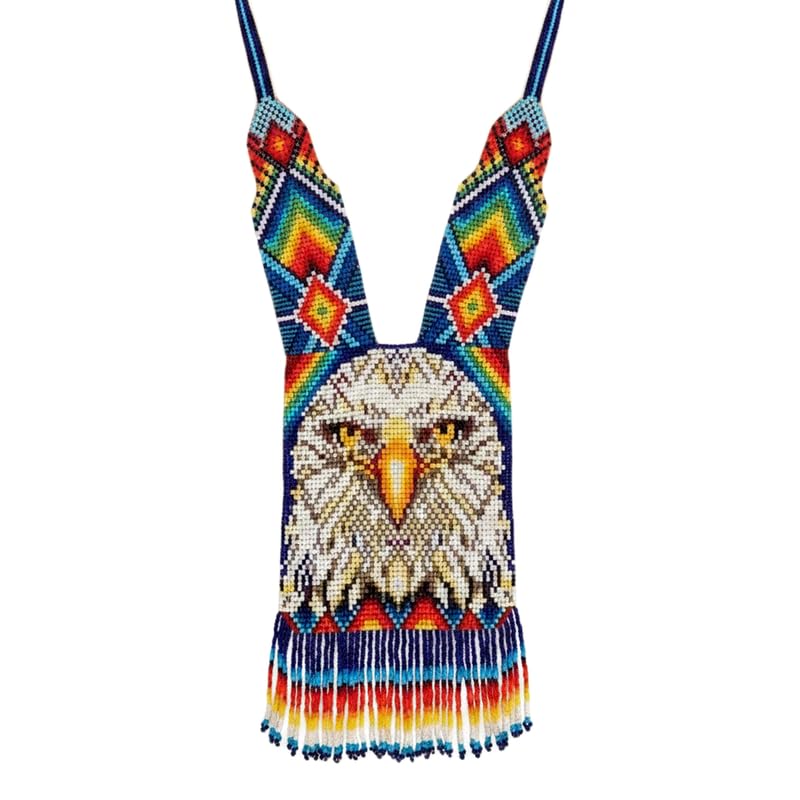 Collier ukrainien Gerdan fait main en perles de rocaille avec grand aigle multicolore traditionnel