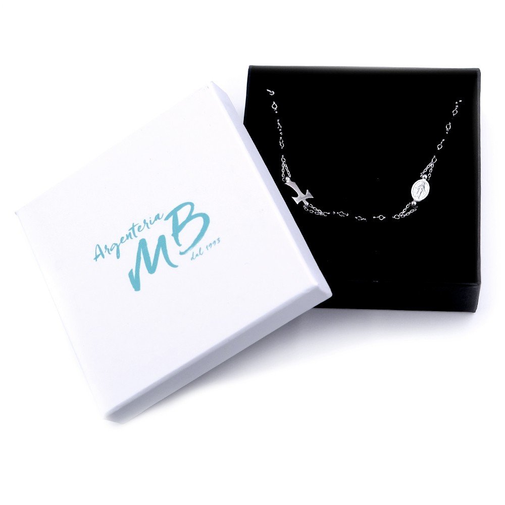 Bracciale Rosario Tau in Argento 925 e Zirconi Neri