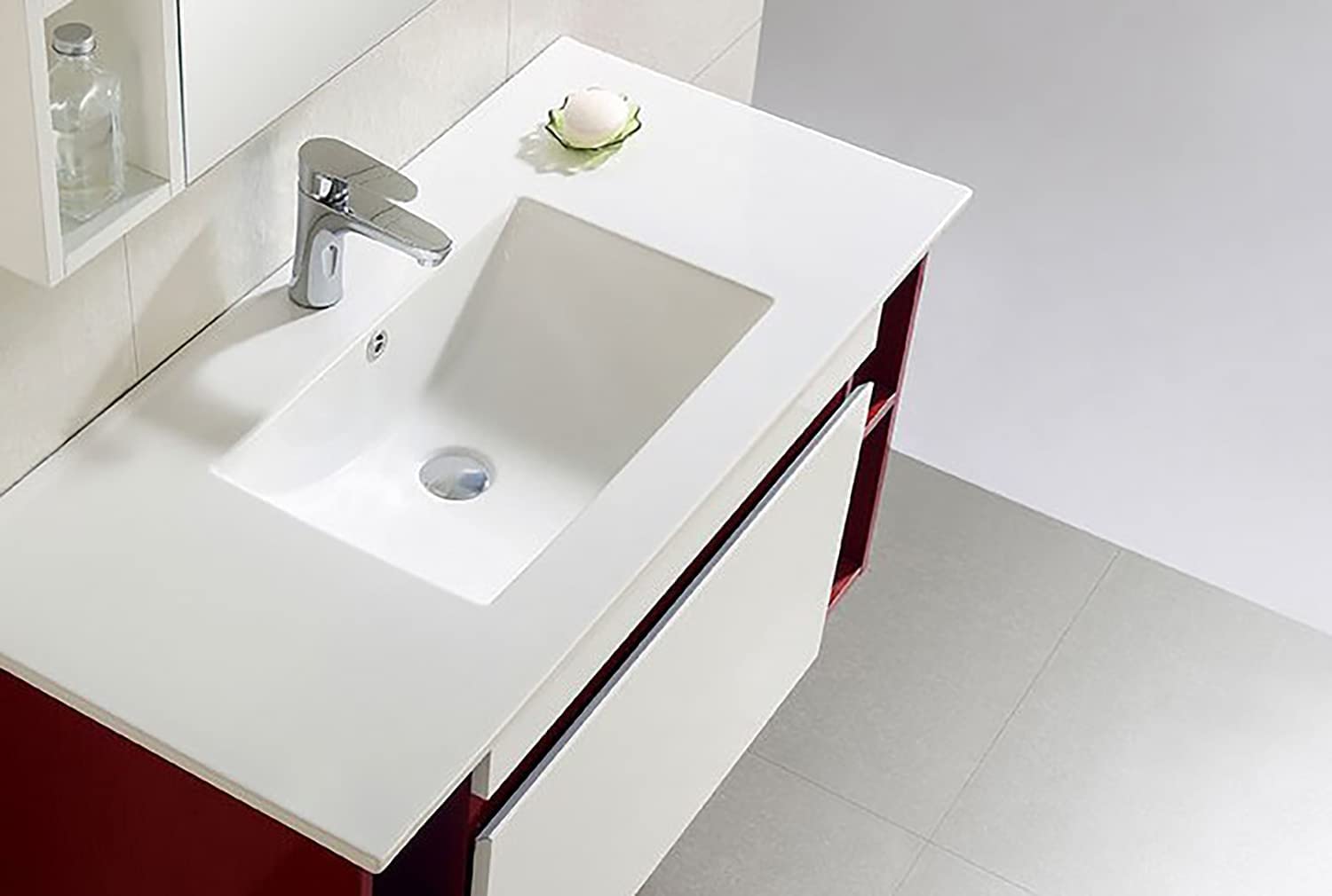 Lavabo Encimera Cerámico Blanco | Pila Lavamanos Rectangular 101x40 cm con Seno Centrado | Instalación Sobre Encimera, Compatible con Mueble de Baño 100x39 cm | FONDO REDUCIDO 40