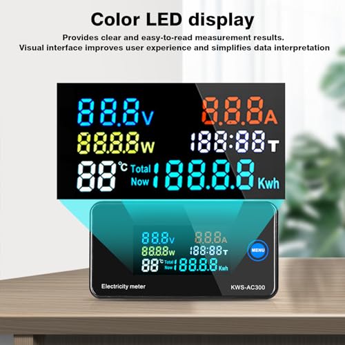 Image of Jadeshay Digital Voltmeter Ammeter Multimeter Panel, AC 50-300V 0-100A LCD Voltage Current Meter Power Energy Meter with Closed Transformer KWS-AC300
