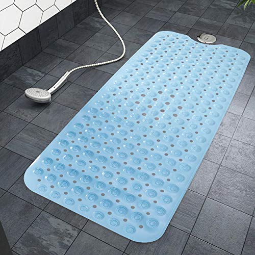 HOKIPO-Extra-Long-Bath-Tub-Mat-With-Anti-skid-Suction-Cups-Blue-PVC-40-cm-X-100-cm Extra Long Bath Tub Mat