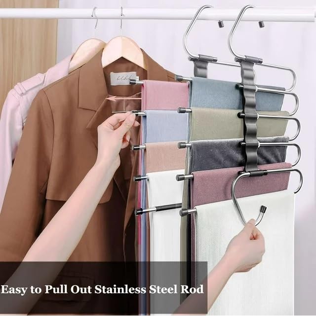 Image of HOME CUBE 1 Pc Stainless Steel Foldable Clothes Hanger for Wardrobe Garment Hangers Space Saving Multifunctional Magic Hanger for Pants Jeans Trousers Scarves Saree Hanger