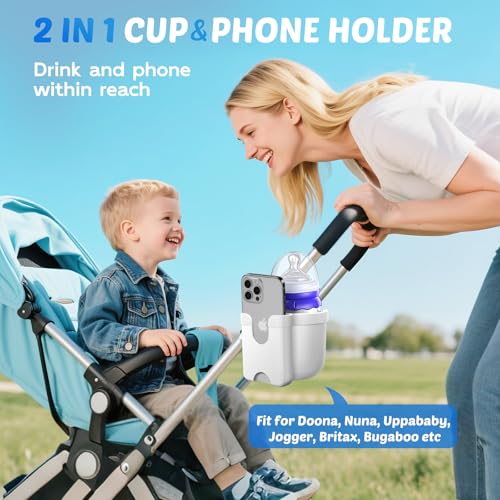 Image of Guiseapue 2-in-1 Stroller Cup Holder Phone Holder, White, Baby Essentials
