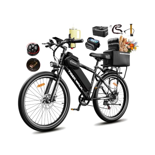 Electric Bike for Adults, 26" Mountain Ebike, 48V 10Ah Removable Battery, 45 Miles PAS Range, 20 MPH, Adjustable Lockout Suspension Fork, Detachable Rear Rack, LCD Display, 7-Speed E Bike
