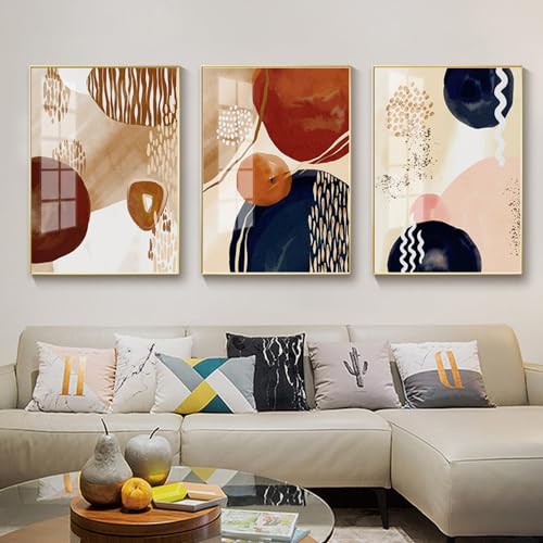 3 Piezas Impresiones Artísticas,Impresiones Arte Dorado, Estilo Bohemio Con Forma Piedra Arte Abstracto Pared Lienzo Póster Impresión Decoración Hogar Sala Estar-30*40cm(12*16Pulgadas)Sin Marco
