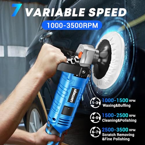 Image of LDHTHOPI Buffer Polisher Kit for Car - 6 /7 Inch Rotary 1800w Polisher Buffer Waxer,7 Variable Speed 1000-3500rpm,Detachable Handle Buffing Machine for Car, Boat Sanding, Polishing Waxing, Blue
