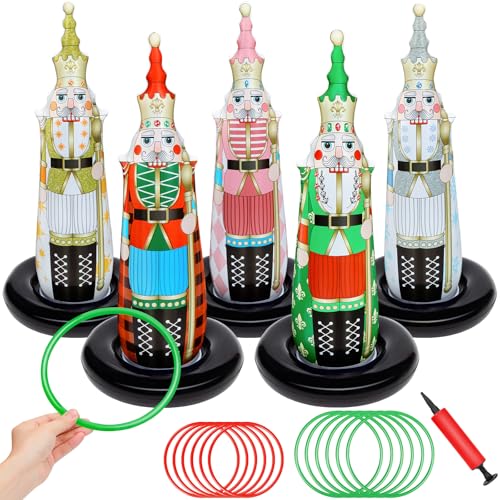 Christmas Ring Toss Games for Family Kids Party 5 Pack Inflatable Nutcrackers Toss Game Adults for...