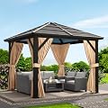 GAOMON 10'x10' Gazebo, Hardtop Outdoor Aluminum Frame Canopy with Netting and Curtains, Polycarbonate Garden Tent for Patio, Lawn, Backyard, Deck (10x10ft)