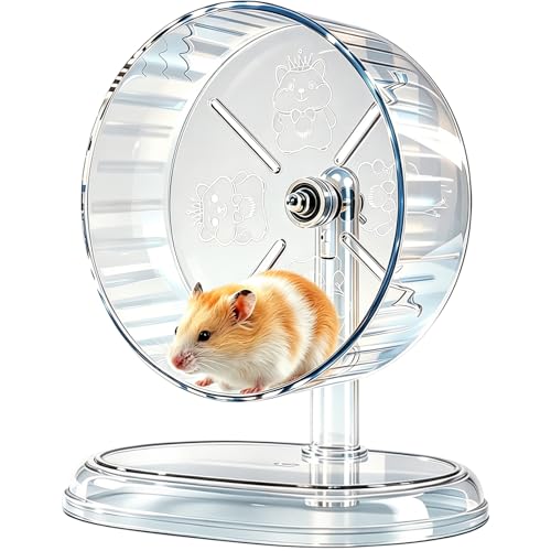 Hamster Wheel Super Silent Hamster Exercise Wheels Silent Wheel Hamster Wheels Adjustable Stand Hamsters Exercise Wheels Quiet Rat Wheel (Transparent 7 inch)