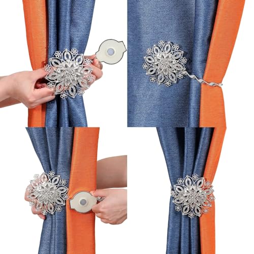 Image of PINKPARI (Label) Magnetic Creative Diamond Curtain Tiebacks, 2 Pcs. Spring Tie Back, Decorative for Home, Office, Hotel (Silver Platinium Diamond, 399)