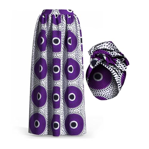 Women's Long High Waist Maxi Cotton African Skirt Ankara Print Matching Headwrap (no Necklace)