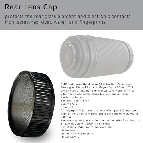 Tapa Trasera para Lente y Tapa de Cuerpo de Cámara M42 Compatible con PRAKTICA MTL3 MTL5, SP Camera, Meyer-Optik 50mm f/1.8, PK SMC takumar 55mm f/1.8, Helions-44-2 58mm f/2 miniatura 3