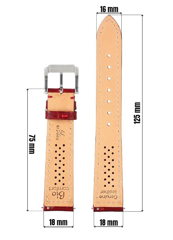 STYLEEY Genuine Leather Slim Watch Band, Breathable Biocomfort Perforated Strap, Quick Release, Replacement Strap for Men & Women - Unisex,Gift (Red, 18 mm) by STYLEEY - Used condition - Image 2