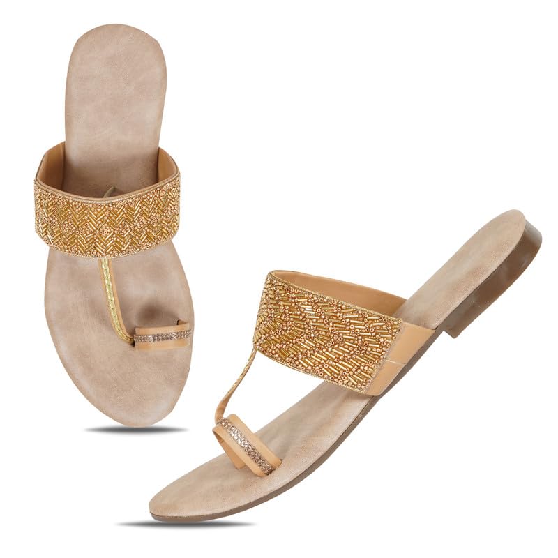 Image of DFR Flip Flops for Women Daily Use Comfortable Ethnic Embroidered Girls Slippers flipflops chappals