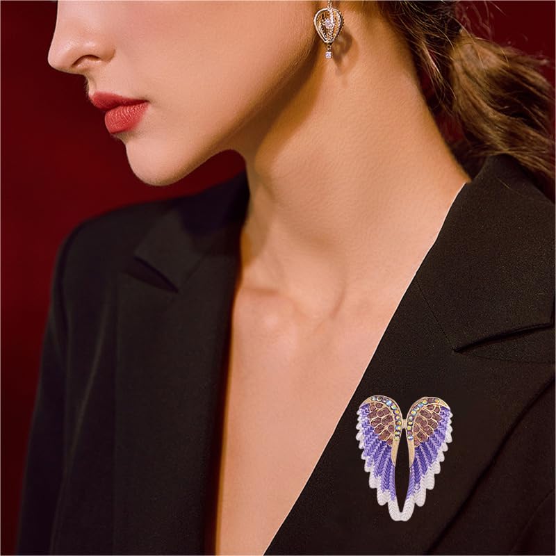 Image of Brooch Pins for Women Men Fashion Angel Wings Large Brooch Lapel Pin Scarf Buckle Pin Crystal Brooch Wedding Prom Dresses Clothing Accessories Jewelry