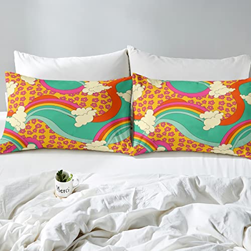 Erosebridal Groovy Rainbow Queen Conjunto de cama para meninas, lençóis florais Groovy Power para ad