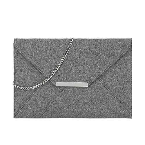 Gessy Women's Handbags Ladies Clutch Bags Evening Bag for Wedding Bridal Party Envelope Shape Purses with Fine Chain Pleated Flap Thin Bags Metal Buckle Parties Durable with Compartments Grey