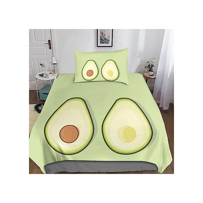 HMLTD Karikatur 3D Bettbezug Avocado Set Gedruckter Bettbezug Bettwäsche-Sets Bettbezüge MitReißverschluss Und Kissenbezüge Mikrofaser 2teilig Single（135x200cm）