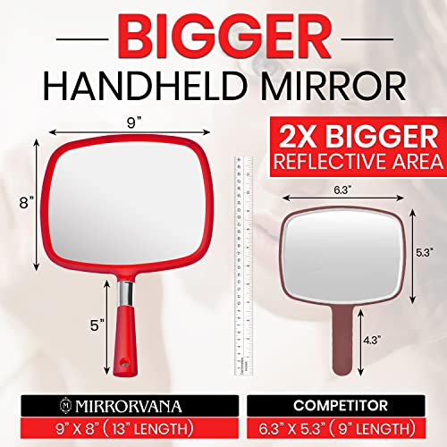 Mirrorvana One Sparkling Red Large & Comfy Hand Held Mirror With Handle And One White Large Hand Held Mirror With Comfy Handle Bundle #TOP2