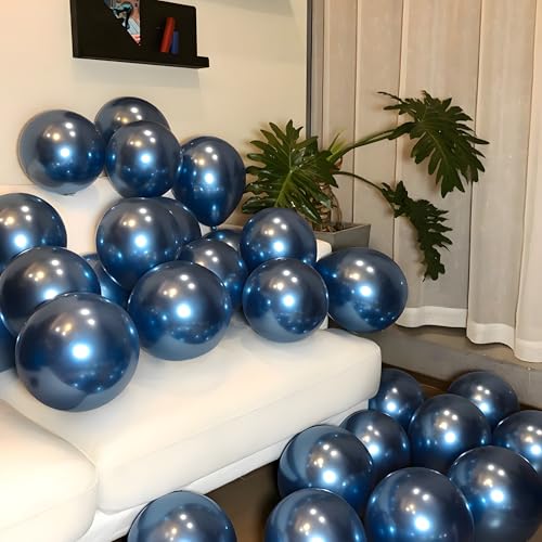 Image of Chrome Metallic Balloons Blue 100 pcs Glossy Latex Balloon for Birthday Decoration Kit Wedding, Anniversary Floral Garland 10 Inch Helium Supported
