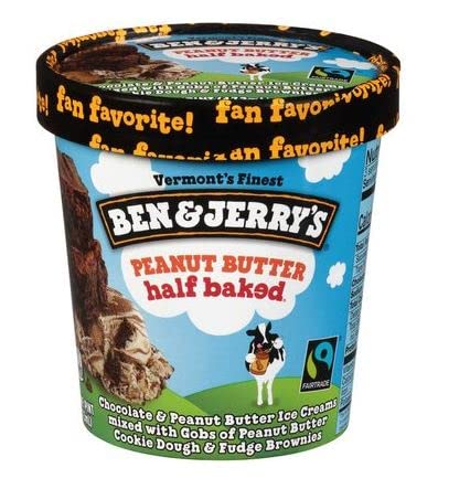 Ben & Jerry's Non-GMO, Cage-Free, Fairtrade Ingredient Ice Cream Pints, Pack of 6 (Peanut Butter Half Baked)
