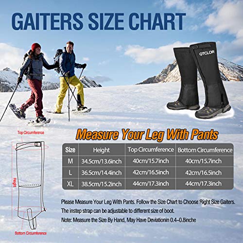 QTECLOR-Leg-Gaiters-Waterproof-Snow-Boot-Gaiters-for-Snowshoeing-Hiking-Hunting-Running-Motorcycle-Anti-Tear-Oxford-Fabric-TPU-Instep-Belt-Metal-Shoelace-Hook-for-Outdoor