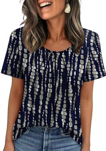 Image of WIHOLL Women T Shirts Pleated Short Sleeve Tops Business Casual Dressy Blouses