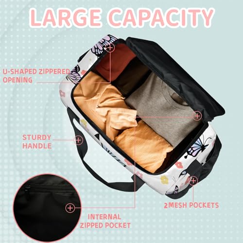 Pastel Butterfly Travel Duffle Bag - Waterproof weekend luggage bag, men's sports and fitness bag, delivery hospital storage bag, overnight luggage bag with pull rod cover4