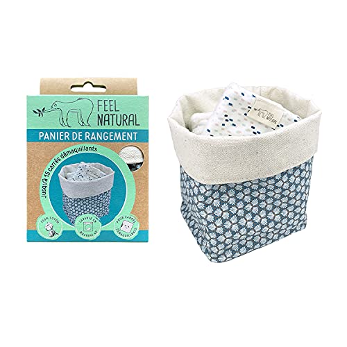 Feel Natural - Panier de Rangement pour Carrés Démaquillants - En Pur Coton - Lavable - Dimensions : 10 x 10 x 12 cm - 1 Unité