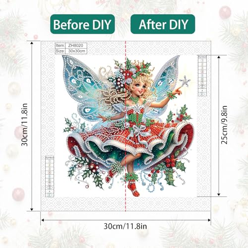 Image of Diamond Art Painting Kit for Adults, 5D Special Shape Diamond Art Kits for Beginners, Crystal Rhinestones Diamond Painting for Home Wall Christmas Decoration Gift 12x12 inch, Christmas Butterfly Fairy