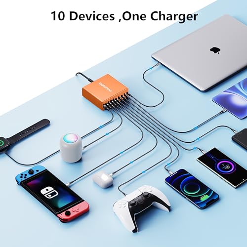 Image of 320W USB C Charger Block, MGRNPONY 10-Port GaN USB C Charging Station | PD 65W Laptop Fast Charger Adapter for MacBook Pro /Air, DELL, iPad, iPhone, Samsung Galaxy(Orange)