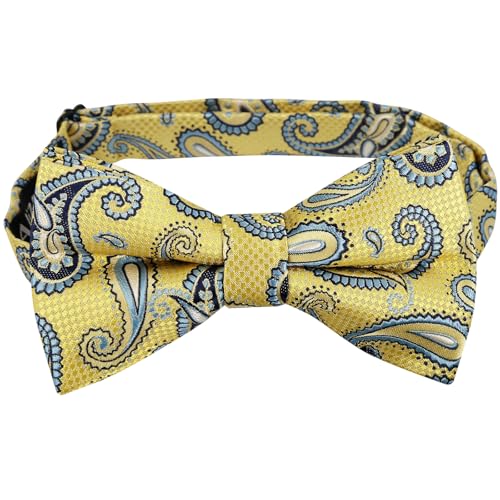 Image of Alizeal Mens 4pcs Vintage Paisley Bow Tie Set | Pre-tied Pocket Square Cufflinks Boutonniere for Wedding Everyday Use