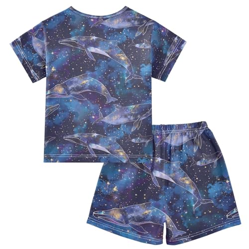 ALAZA Starry Whale Galaxy Nebula Pajamas Set Short Sleeve Cotton Sleepwear Summer Pjs 2 Piece 5-14Y2
