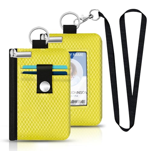 Image of Minimalist RFID Blocking Small Wallet with ID Window,WaterResistant Zip Id Case Wallet with Lanyard Keychain for Cards,Cash,Travel,Women,Men (Lemon Yellow)
