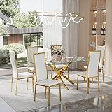 VAKTULS Set of 6 Modern Dining Chairs -White Faux Leather with Chrome Gold Metal Legs, Curved High Back Design & Cloud Cushioning, Mid-Century Kitchen Chairs with Non-Slip Feet (Easy Assembly)